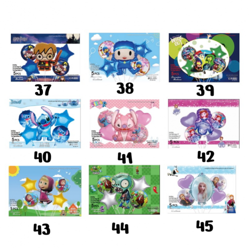 Set globo personajes 5pcs (Stitch,Masa, Pocoyo, Zombies,Intensamente,Sofia,Frozen y Harry Potter)