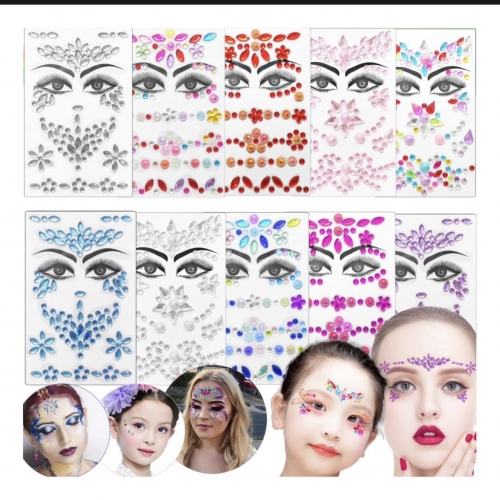 X12 Strass Autoadhesivas Gemas Rostro Cara Cuerpo Decoración